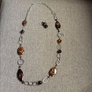 Leopard Print Silver Necklace and Earring Set